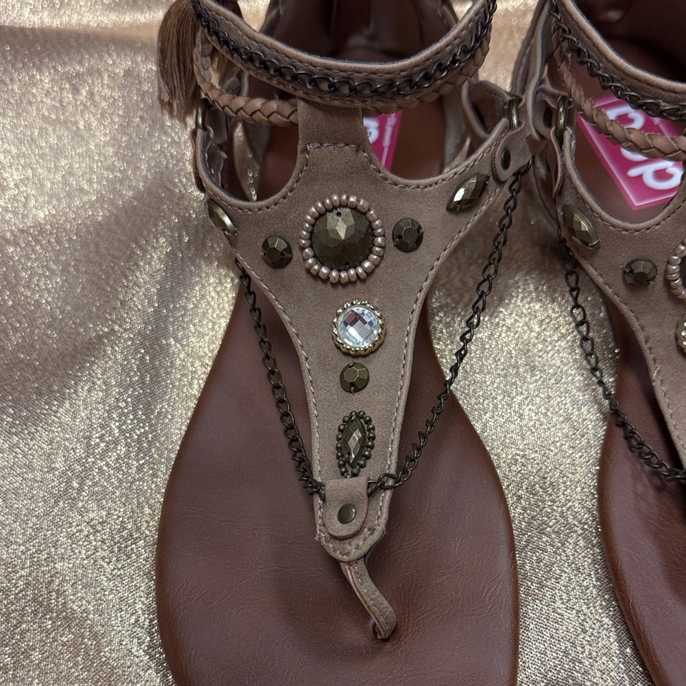 Pop Gladiator Style Ankle Sandals - Tan / Brown Women’s Size 9 - Picture 2 of 9